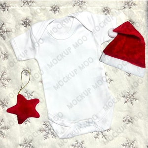 Christmas Sleepsuit Mockup | Baby White Sleepsuit Xmas Mockup | Baby White Bodysuit Mockup | Digital Download JPG