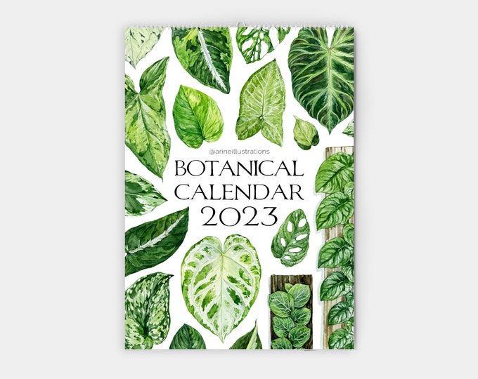 2023 Botanical Monthly Calendar, Watercolor House Plants Wall Calendar
