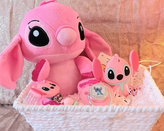 Birth gift basket + Personalized Angel pacifier clip + Decorative plush toy + Pacifier + matching silicone Angel**