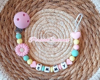 Flower Pacifier Attachment Personalized Pastels colors (Mam possible) baby birth gift first name