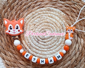 Fox Pacifier Clip Personalized baby birth gift mam.