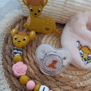 Bambi Birth gift basket Personalized Bambi girl pacifier clip Slippers Pacifier Matching ring image 4