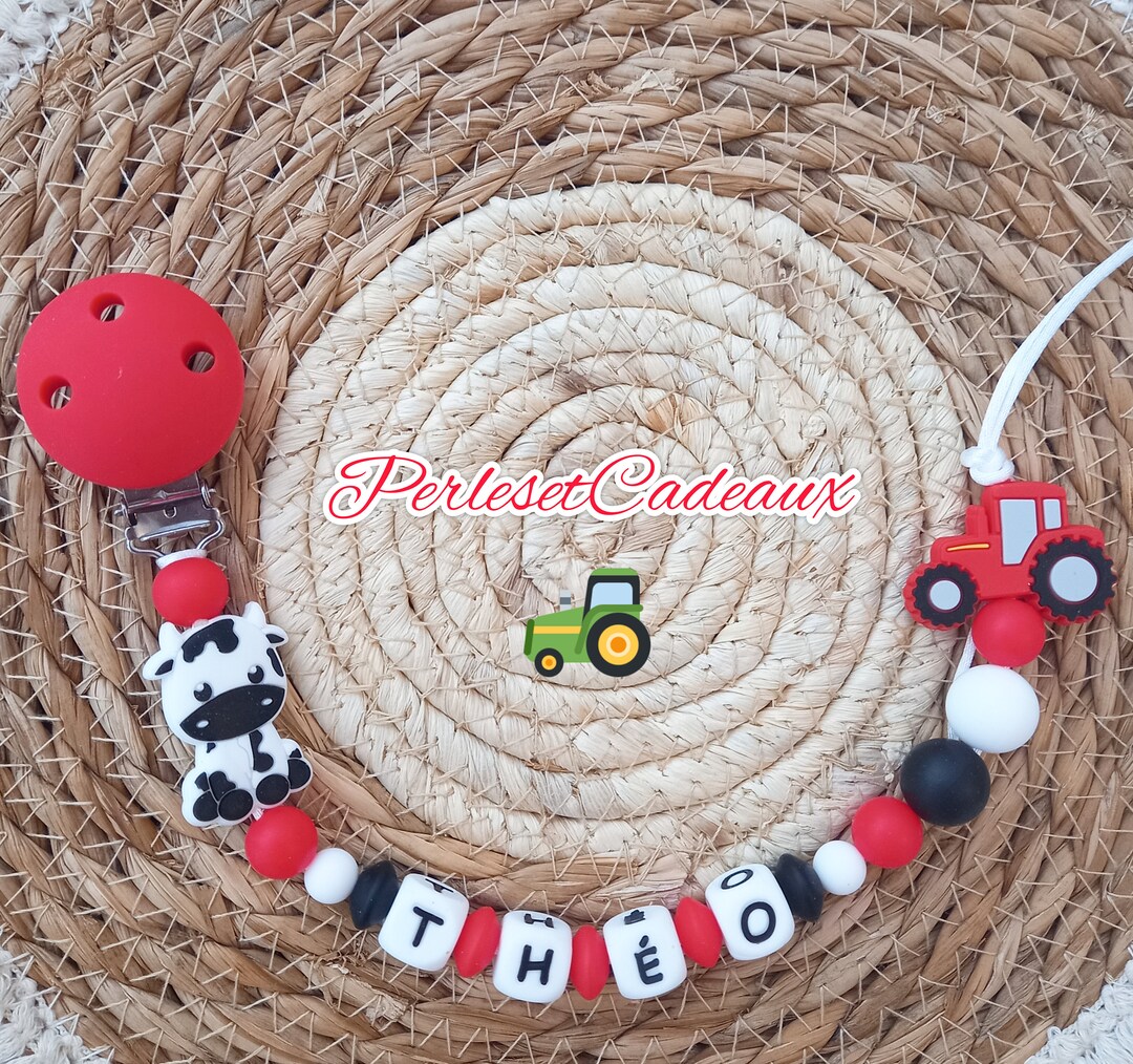 Personalized Pacifier Clip Cow Tractor Silicone Baby Birth Gift mam - Etsy