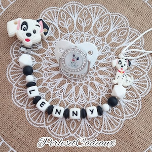 Personalized Dalmatian Pacifier Attachment and Matching Pacifier Gift Baby Birth First Name Boy or Girl