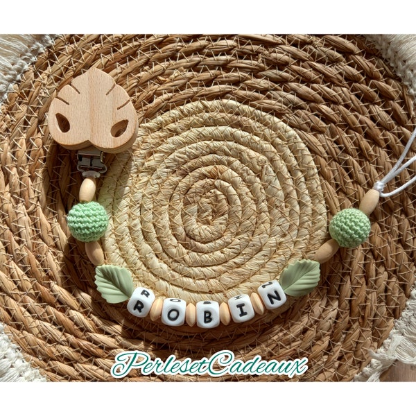 Attache Tétine Personnalisé Savane Bois et Silicone et Crochet