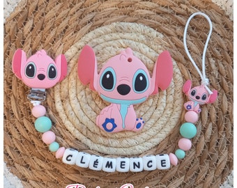 Personalized pacifier clip Angel + Ring** assorted pink Silicone baby birth gift