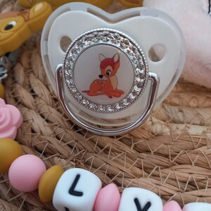 Bambi Birth gift basket Personalized Bambi girl pacifier clip Slippers Pacifier Matching ring image 5