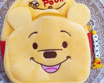 Winnie the Pooh Personalized Plush Backpack. Bag for nursery or kindergarten. School. Schoolbag