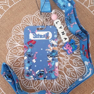 Porte Carte  Stitch  Personnalisé  prénom Carte bus, cantine, bleue...