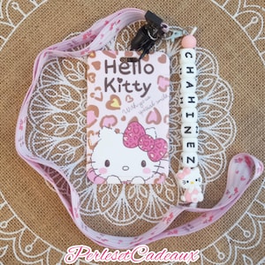Porte Carte Cantine - Badge Chat Kitty Personnalisé  prénom Carte bus, cantine, Badge...