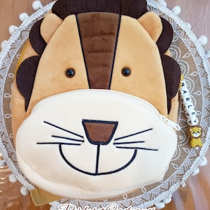 Lion Sac à Dos Personnalisé Peluche Crèche. Rentrée des classes. École. Cartable