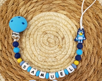 Schnullerclip Blauer Hund Schnuller Personalisiertes Silikon Baby Geburtsgeschenk (Mam)