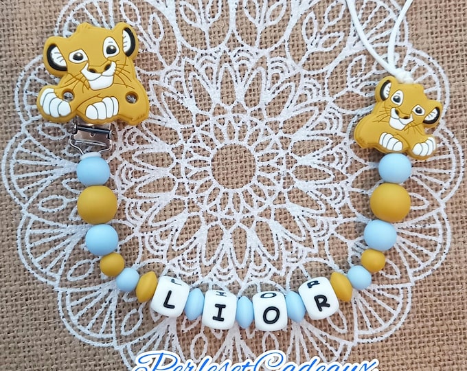 Featured listing image: Personalized Pacifier Clip Blue Lion