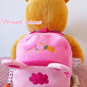 Lapin rose Sac à Dos Personnalisé Peluche Rentrée des classes. École. Cartable