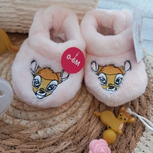 Bambi Birth gift basket Personalized Bambi girl pacifier clip Slippers Pacifier Matching ring image 3