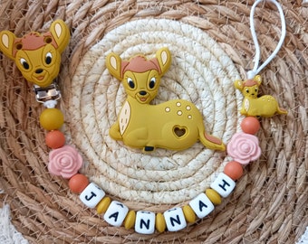 Personalized Fawn Doe Pacifier Attachment and assorted Fawn** (Mam possible) baby gift birth first name boy or girl