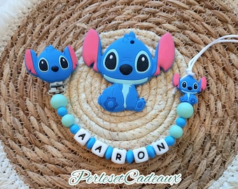 Attache tétine personnalisé  Stitch +  personnage** assorti en Silicone cadeau naissance bébé