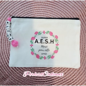 Pour AESH Jolie Pochette  Trousse Vide Poches. Trousse Maquillage Stylos  Personnalisée.  Cadeau Merci AESH Fin Année Scolaire