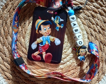 Badge Card Holder Pinocchio Personalized first name Bus card, canteen, Badge...