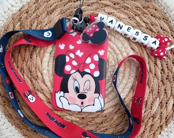 Badge Card Holder Minnie Red Personalized first name Bus card, canteen, Badge...