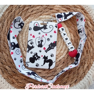 Porte Carte-Badge Chats Coeurs
