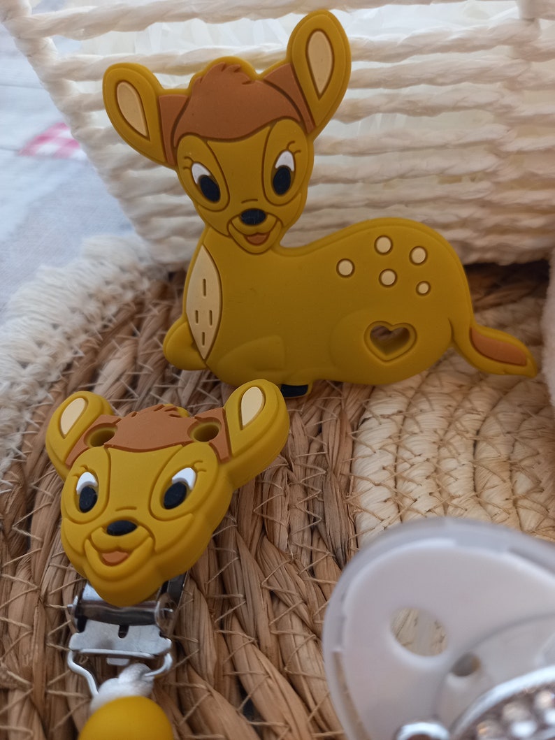 Bambi Birth gift basket Personalized Bambi girl pacifier clip Slippers Pacifier Matching ring image 7
