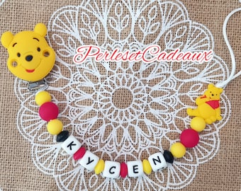 Winnie the Pooh Personalized Silicone Pacifier Clip Baby Birth Gift (mam)