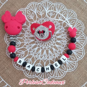 Personalized Red Minnie Pacifier Clip and Matching Pacifier Baby Birth Gift Name