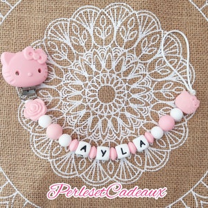 Personalized Pacifier Clip Cat Baby Birth Gift Pink
