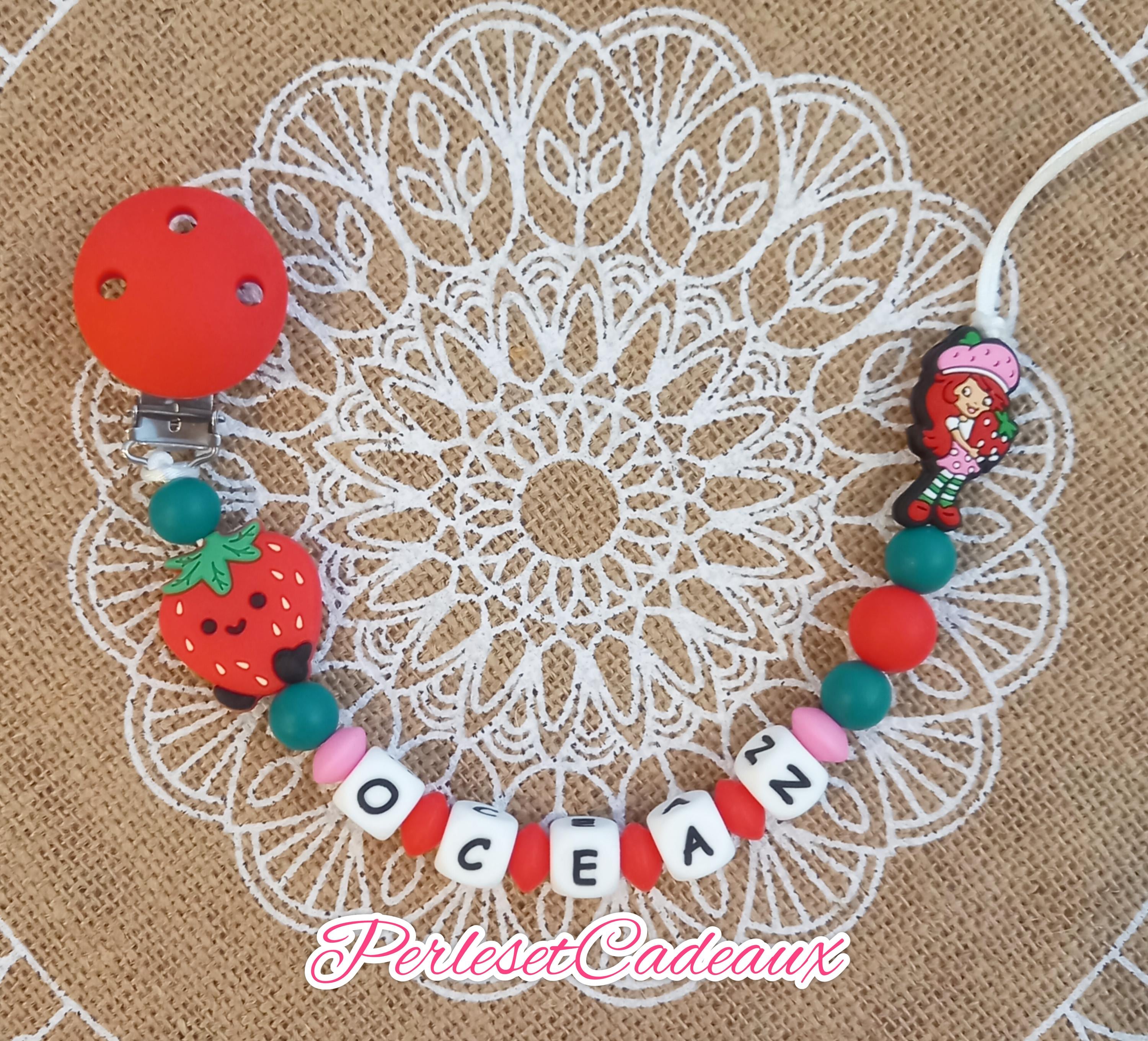Personalized Strawberry Pacifier Clip Baby Birth Gift