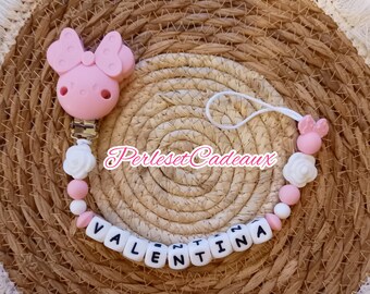 Pink Minnie Pacifier Attachment Personalized (Mam possible) baby birth gift first name