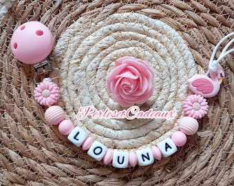 Pink Flamingo Pacifier Clip Personalized Baby Birth Gift