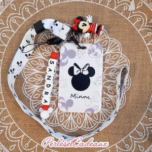 Minnie Porte Carte-Badge Minni Blanc Personnalisé prénom Carte bus, cantine, Badge...