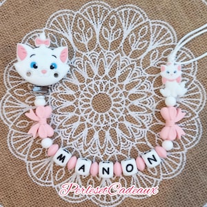 マリーキャットおしゃぶりクリップ 女の子 パーソナライズされた猫おしゃぶり シリコン製 赤ちゃん誕生ギフト (ママ)