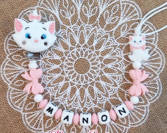 Marie Cat Pacifier Clip for Girls Personalized Cat Pacifier Silicone Baby Birth Gift (mam)