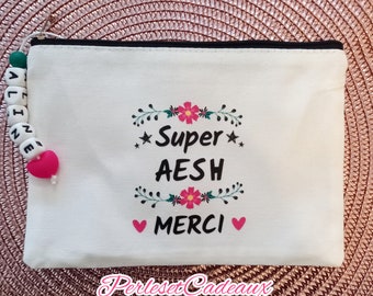 For AESH Pretty Pouch Pencil Case Empty Pockets. Personalized Pen Makeup Bag. AESH End of School Year Thank You Gift