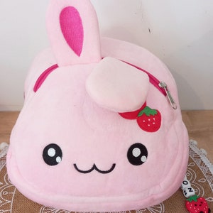 Sac à Dos Personnalisé Lapin Fraise Peluche Creche Rentrée des classes. École. Cartable