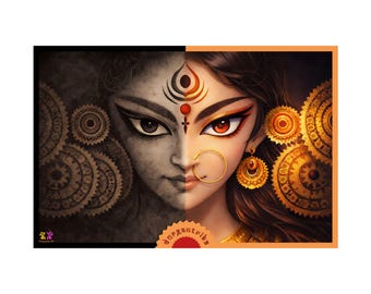 Durgantrika Art Print ~ Inner Durga ~ Ancient Shi, Modern Frame ~ Spritual Art ~ Fine Art Print ~ Satin Poster