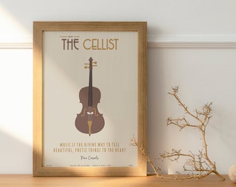 The Cellist - Classic Music Poster, art mural musical, musiciens, moutarde, minimaliste, élégant, décoration murale, imprimable, numérique