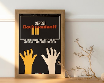 Sergei Rachmaninov - Plakat muzyki klasycznej, muzyka ścienna, muzycy, minimalistyczny, musztardowy, elegancki, dekoracja ścienna, do druku, cyfrowy