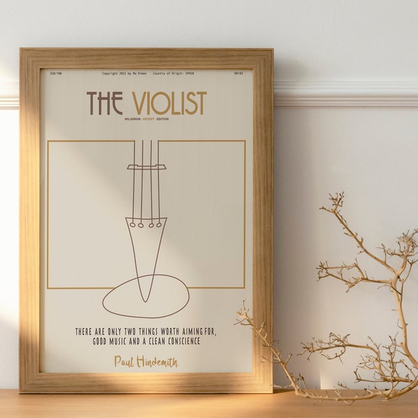 The Violist - Klassische Musik Poster, Musik Wandkunst, Musiker, senf, minimalistisch, elegant, Wanddeko, printable, digital