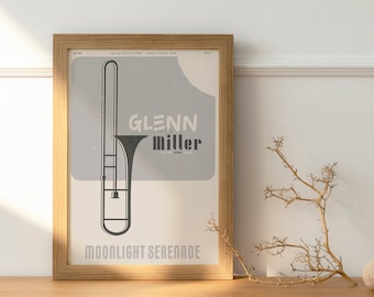 Glenn Miller - Plakat jazzowy, muzyka ścienna, muzycy, minimalistyczny, szary, elegancki, dekoracja ścienna, do druku, cyfrowy