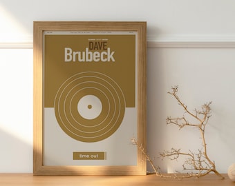 Dave Brubeck - Plakat jazzowy, sztuka ścienna z muzyką, muzycy, minimalistyczny, musztardowy, elegancki, dekoracja ścienna, do druku, cyfrowy