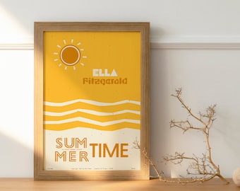 Ella Fitzgerald - Plakat jazzowy, muzyka ścienna, muzycy, minimalistyczny, musztardowy, żółty, elegancki, dekoracja ścienna, do druku, cyfrowy