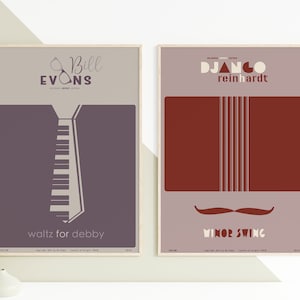 Bill Evans & Django Reinhardt - Collection of Two Jazz Music Posters, music wall art, minimalistic, elegant, wall decor, printable, digital