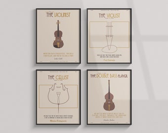 The Strings - MIX Collection - Klasyczny plakat muzyczny, muzyka ścienna, muzycy, musztarda, minimalistyczny, elegancki, dekoracja ścienna, do druku