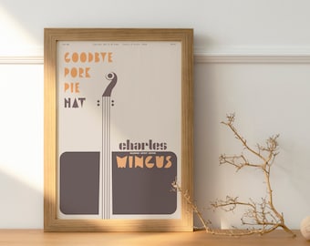 Charles Mingus - Plakat jazzowy, muzyka ścienna, muzycy, minimalistyczny, musztardowy, elegancki, dekoracja ścienna, do druku, cyfrowy