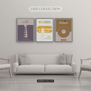 3 Jazz Music Posters, music wall art, decoration, Bill Evans, Miles Davis, Dave Brubeck, elegant, minimal, musicians, digital print