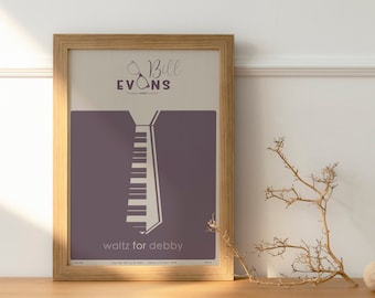 Bill Evans - Plakat jazzowy, muzyka ścienna, muzycy, minimalistyczny, fioletowy, elegancki, dekoracja ścienna, do druku, cyfrowy
