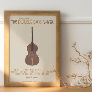 The Double Bass Player - pôster de música clássica, arte de parede musical, músicos, mostarda, minimalista, elegante, decoração de parede, imprimível, digital
